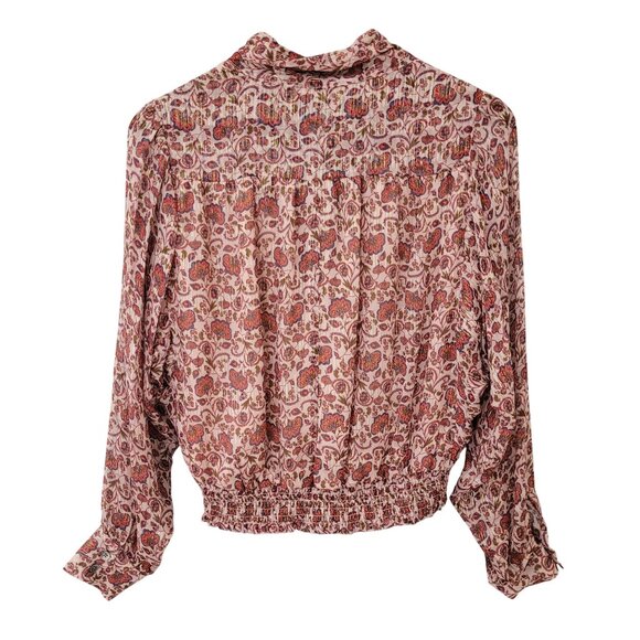 Ramy Brook Metallic Floral Print Silk Blend Neck Tie Blouse Top Womens Size S - Picture 3 of 9